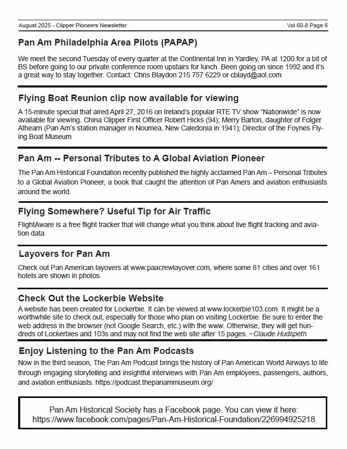 August Clipper Pioneers Newsletter Annoucements