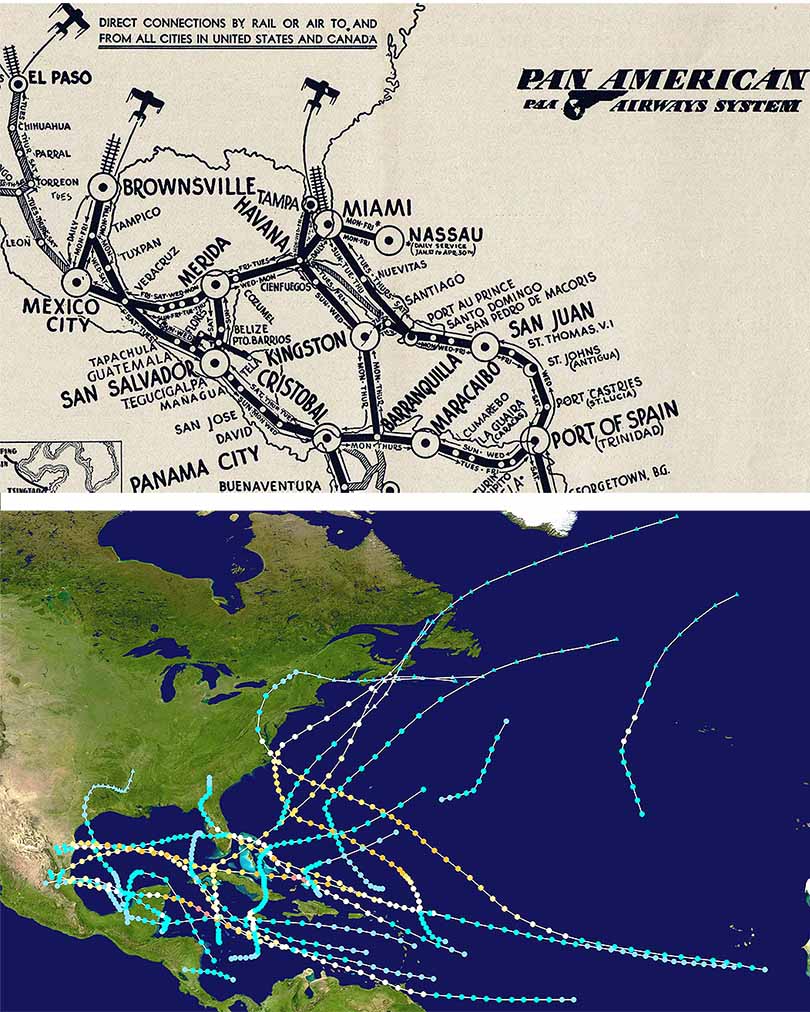 Compilation: Comparing Pan Am Caribbean Central America Routes to the 1933 Atlantic Hurricane Season