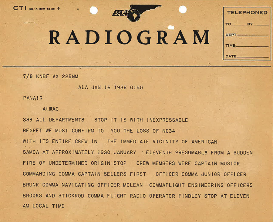 Inexpressable Regret PAA Radiogram January 16 1938 rsz