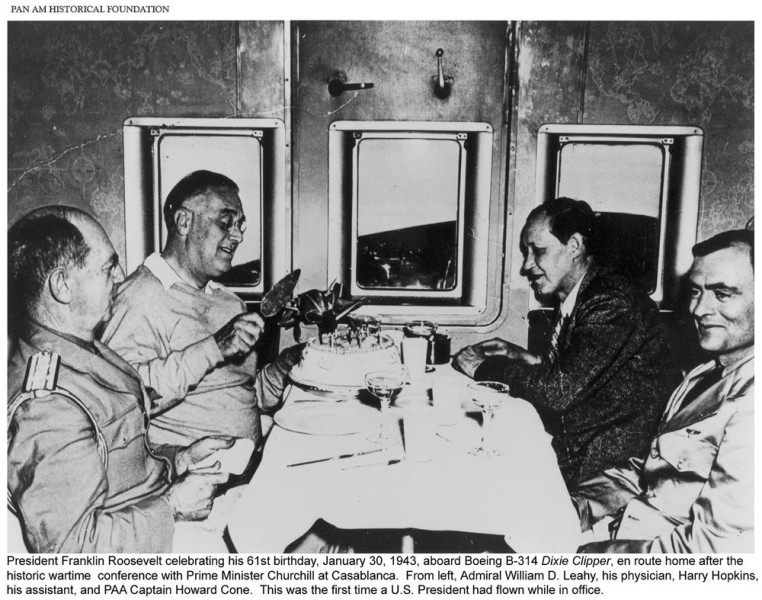 FDR celebrates 61st birthday flying home from Casablanca onboard Pan American clipper